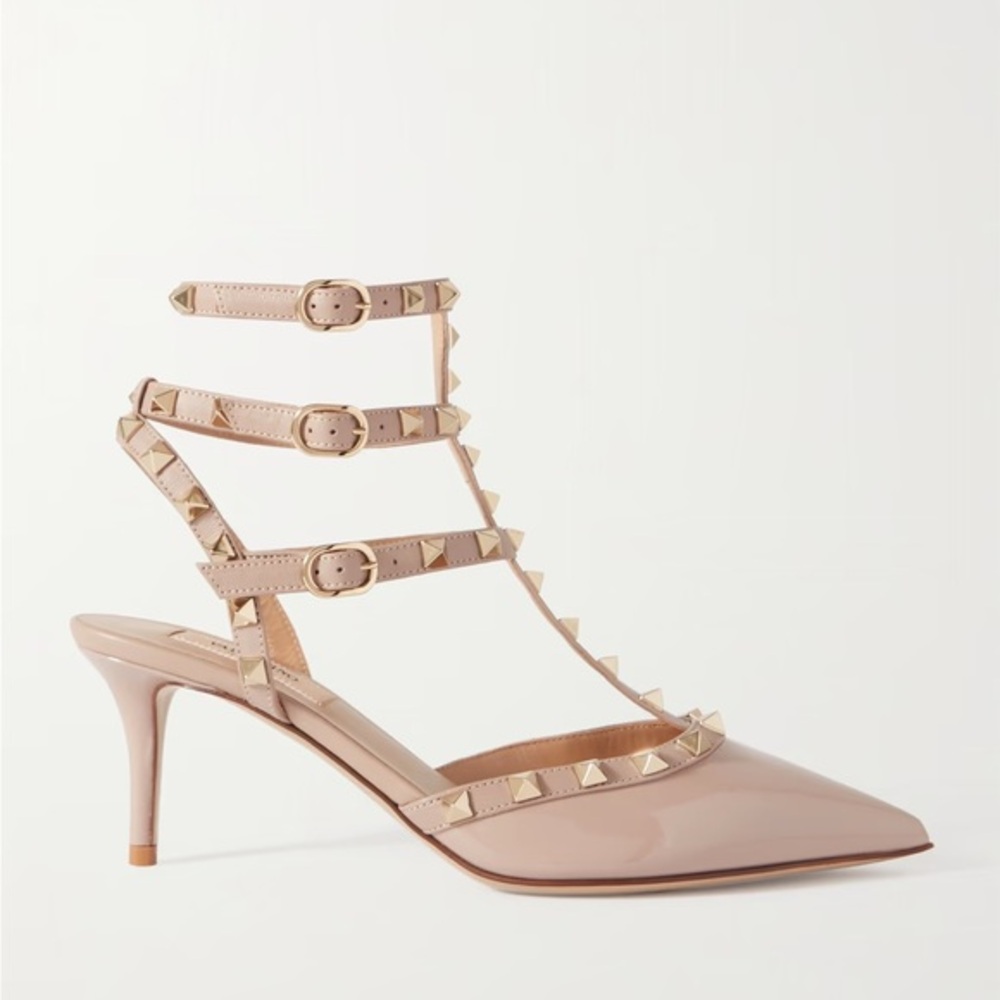 Valentino Garavani Rockstud 65 Patent Leather Pumps in Neutral Blush Nude 42